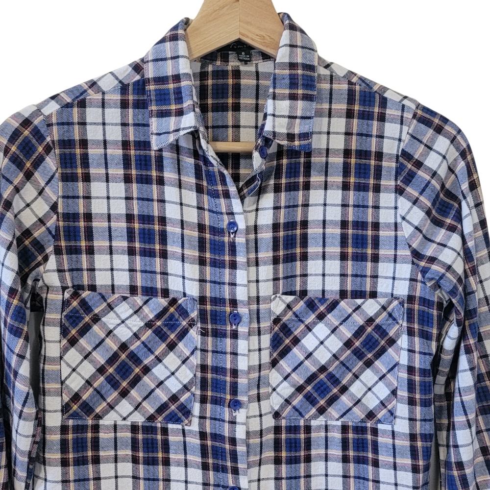 Y2K 100% Cotton Plaid Button Front Long Sleeve Flannel Shirt Women's S - Picture 4 of 11